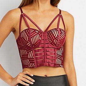 Mesh Bandage Bustier Crop Top Burgundy
